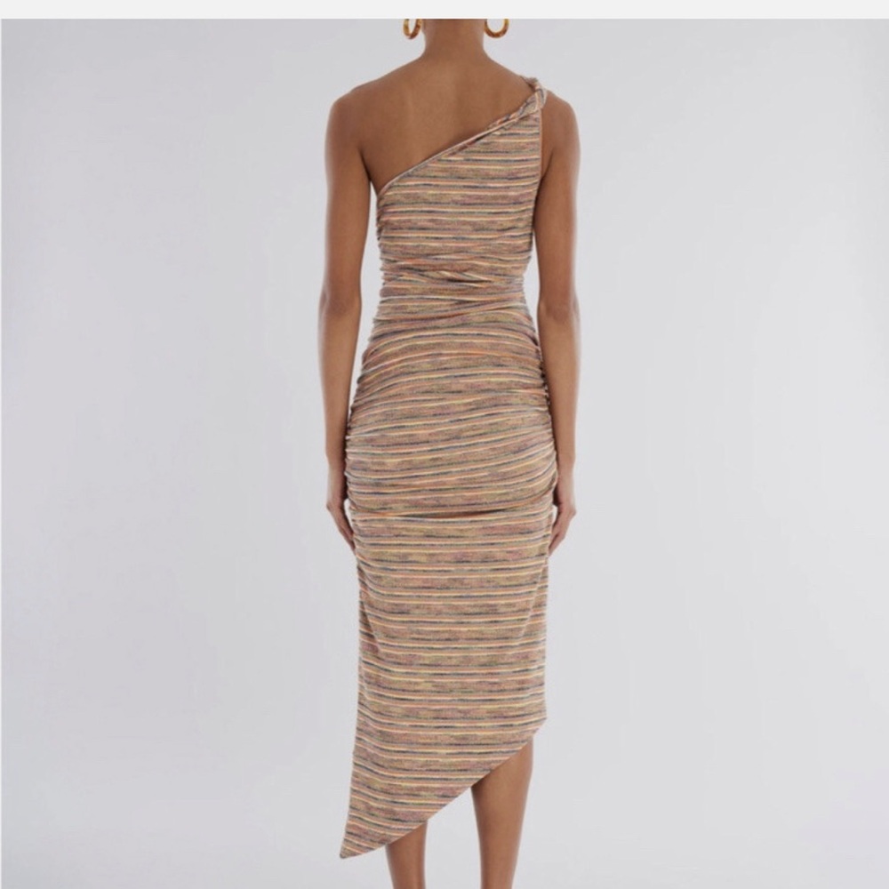 BCBG Red and Orange Ribbed One Shoulder Cocktail Dress - Picture 2 of 2